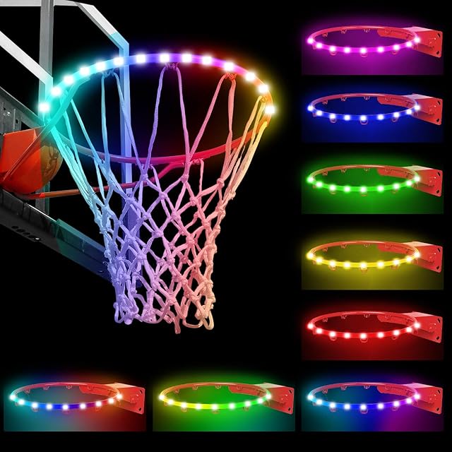 The Gute LED Basketball Hoop Lights,Remote Control Basketball Rim Led Light,8 Models Solar Light,Glow-in-Dark,Waterproof,Super Bright String,Ideal for Kids,Adults Playing at Night Outdoors Indoors