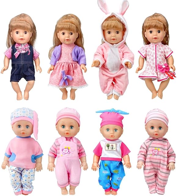 The 8-Sets Baby-Doll-Clothes for 12 inch Baby Dolls 10-11-12 inch Handmade Clothing Lovely Hat Dress and Outfits Accessories Christmas Birthday for Little Girl
