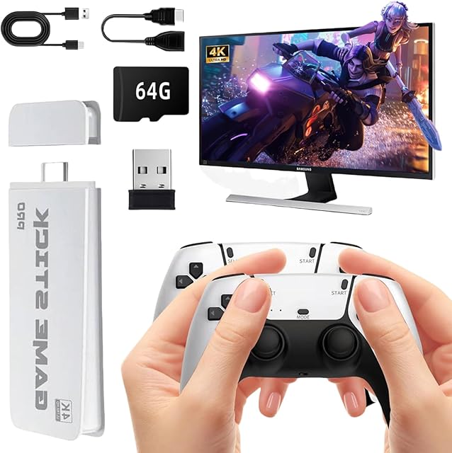 The Retro Gaming Console Classic Wireless Nostalgia Game Stick Built-in 22 Emulators 20000 Games, Plug and Play Video Games for tv 4K HDMI Output, 2.4 G Wireless Controller Gamepad