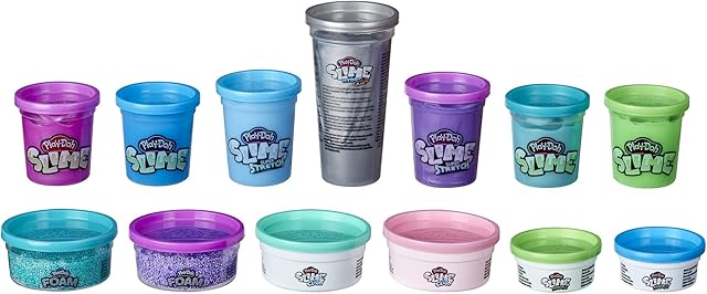 The Play-Doh Foam and Play-Doh Slime Kit: Super Cloud Slime, HydroGlitz, Super Stretch, and Krackle 13 Multipack Bundle of Cool Colors, Kids Party Favors, Non-Toxic (Amazon Exclusive)