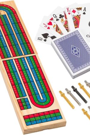 The Regal Games Cribbage Board Game Set w/Storage - Fun Table Game with Wooden Board for Adults & Kids - 9 Metal Pegs, Deck of Playing Cards & 2-4 Player Games - Ideal for Game Night, Travel (Ages 8+)