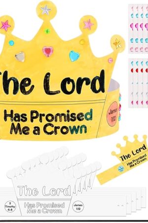 The Realspring 18 Sets The Lord Has Promised Me a Crown Craft Kit with Gems Stickers Elastic Cords DIY Color Your Own Crown Crafts Coloring Kit Headband for Sunday School Home Activities Party Favor