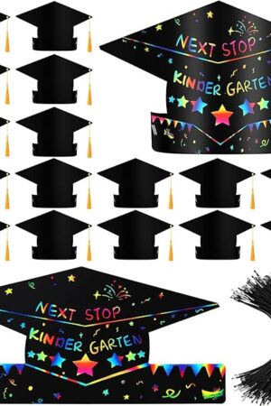 The Qilery Graduation Paper Hat Craft Kit, 60 Set Black Scratch Grad Crowns, DIY Arts and Crafts for Kids Graduation Birthday Party Favor Classroom Activity