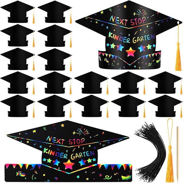 The Qilery Graduation Paper Hat Craft Kit, 60 Set Black Scratch Grad Crowns, DIY Arts and Crafts for Kids Graduation Birthday Party Favor Classroom Activity
