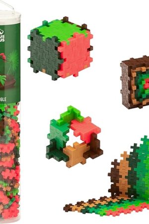 The PLUS PLUS 240 Piece Interlocking Building Blocks for Kids, Open Ended Connecting Toys, STEM Bin Classroom Mini Manipulatives - Jungle Mix Play Tube