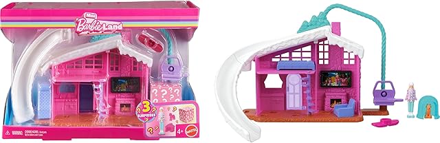 The Barbie Mini Land Doll House Sets, Mini Dreamhouse with Surprise 1.5-inch Doll, Furniture & Accessories, Plus Elevator & Pool (Styles May Vary)