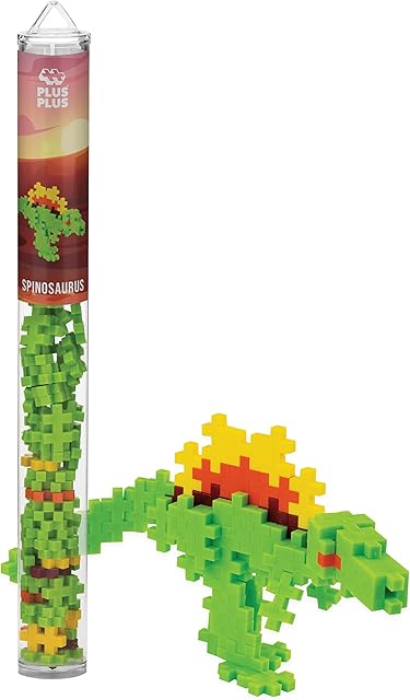 The PLUS PLUS 3D Dinosaur Figure Building Block Set, 70 Mini Interlocking Puzzle Pieces, Fun Stem Toys for Kids - Spinosaurus Maker Tube