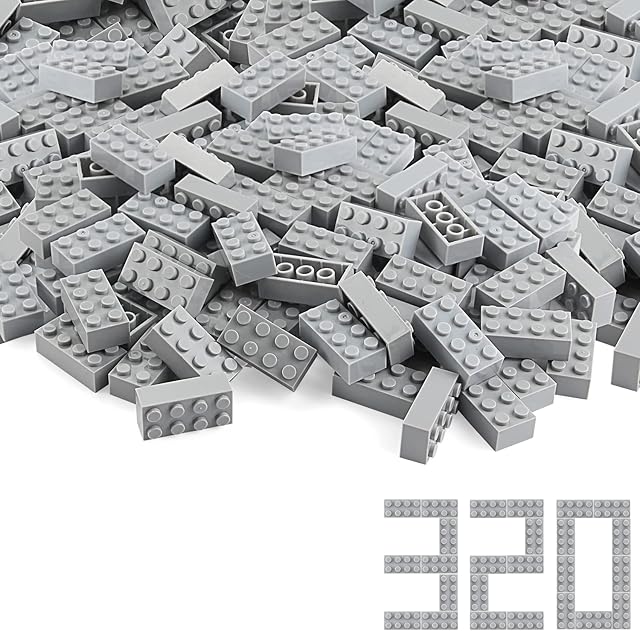 The Feleph Basic Parts 320 Pieces 2x4 Light Gray Bricks Building Creative Play Blocks Set Toy Accessories Combine with Major Brick Brands (Gray Light)