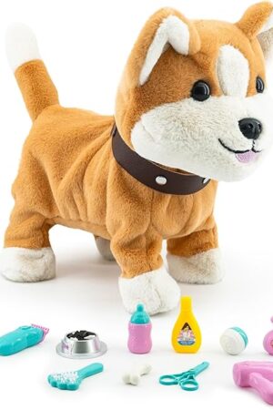 The Plush Toy Dog for Girls, Interactive Dog Puppy Toys Gifts for 2 3 4 Year Old Toddler Kids, Walking, Barking, Tail Wagging, Remote Control Realistic Stuffed Animal, 11 Accessories
