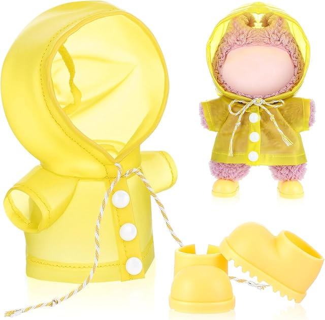 The 17cm Doll Yellow Raincoat with Mini Rainboot Shoes Adorable Doll Raincoat Clothes Outfit & Accessories Ideal Gift for DIY Dress-up Lovers & Collector Display