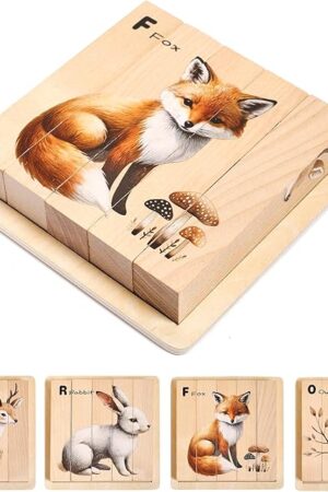 The Promise Babe Wooden Forest Animal Puzzles Toy for Toddlers 1-3, 4-in-1 Montessori Toys Learning Educational Chunky Puzzle for 2-4 Years Old, Baby Boys Girls Gifts