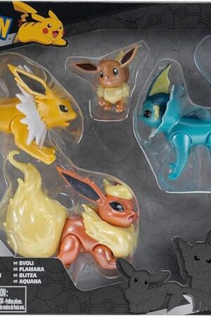 The Pokemon Select Eevee Evolution Pack - Features 2-Inch Eevee Plus 3-Inch Jolteon, Vaporeon, and Flareon Battle Figures
