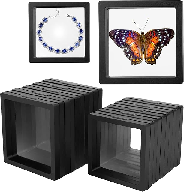 The Linkstyle 10PCS 3D Floating Frame Display Stand, Transparent PE Floating Display Case, Challenge Coins Specimen Medallions Jewelry Storage Box Suspension Frame