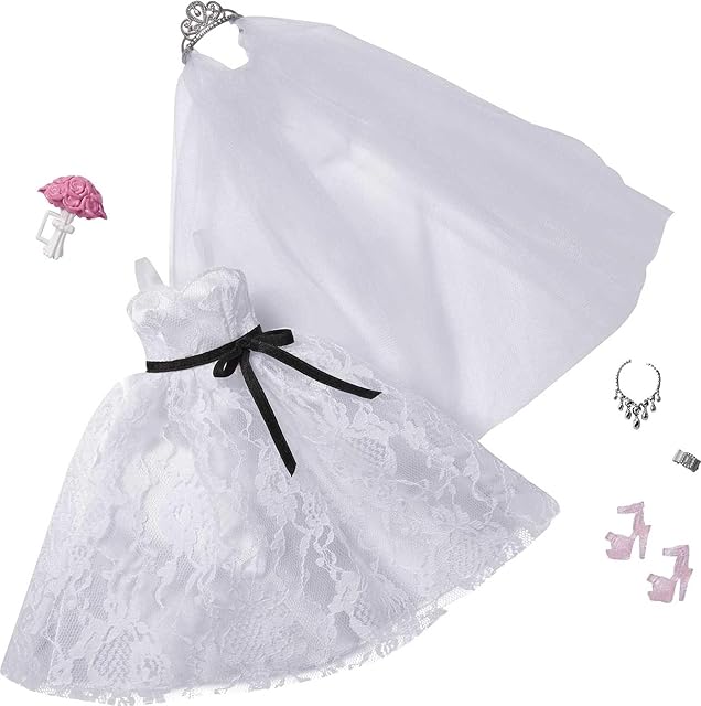 The Barbie Fashion & Accessories Pack, Bridal Outfit Doll with Wedding Dress, Veil, Shoes, Necklace, Bracelet & Bouquet