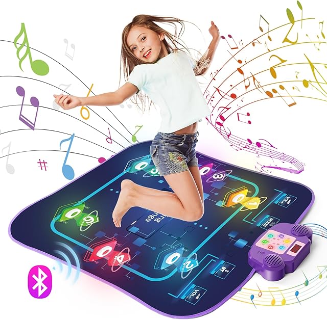 The Dance Mat for Kids Age 4-8, 6-Button Light up Dance Mat with Wireless Bluetooth, 5 Game Modes & Adjustable Volume, Electronic Dance Pad Toy Christmas Birthday Gift for Girls Boys