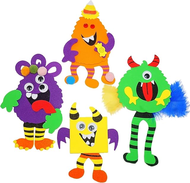 The 4E's Novelty Halloween Crafts for Kids (12 Pack) Silly Monsters Foam Magnet Fall Crafts Bulk, Halloween Party Activities for Kids Ages 3-5, 4-8