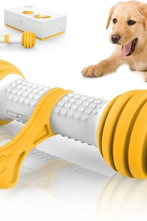 The PETGEEK Interactive Dog Toys, Motion Activated Electronic Dog Toy Interactive Dog Bone Toys for Medium Large Dogs, USB Rechargeable Automatic Dog Toy for Boredom and Stimulating (Yellow)