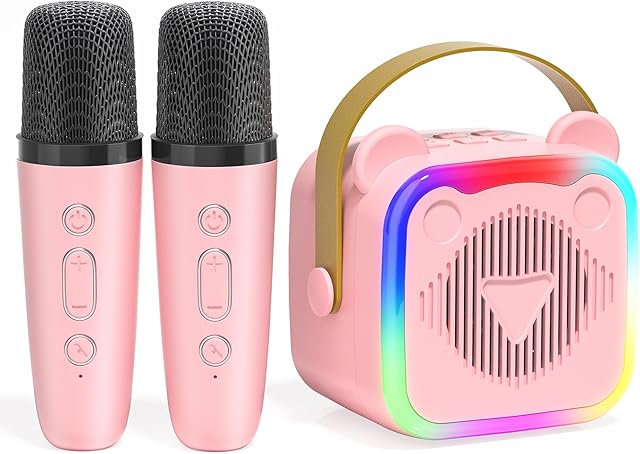 The Mini Karaoke Machine for Kids,Portable Bluetooth Speaker with 2 Microphones,Music Player for Singing and Party,Ideas Birthday Toys Gifts for Girls Boys 3,4,5,6,7,8,9,10,11,12+ Years Old (Pink)