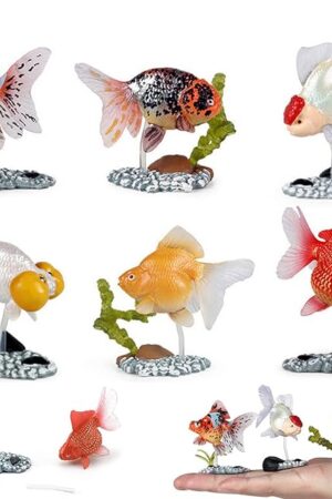 The Qiandier 6 Pcs Butterfly Tail Goldfish Figures Model with Base Statue Figurine Party Favors Accessory Decoration