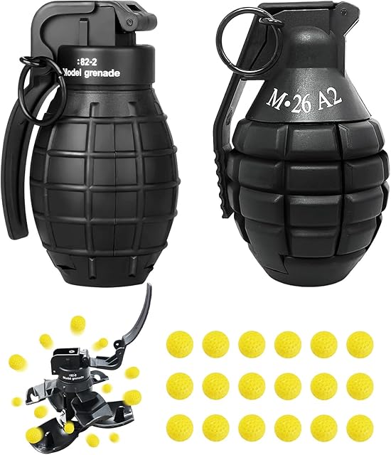 The 2Pcs Handheld Toy Airsoft Grenade for CS-Battle Games - Police Toy Grenade with 20 Foam Ammo, Impact Gel Fun Toys for Halloween, Outdoor Sports, Kids & Adults