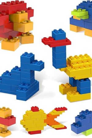 The PicassoTiles 100 Piece Large Construction Brick Building Blocks STEM Bricks Toy Set Creative Learning Early Education Playset 5 Colors 4 Unique Shapes Mix & Match Toys for Kids Boys Girls Child Age 3+