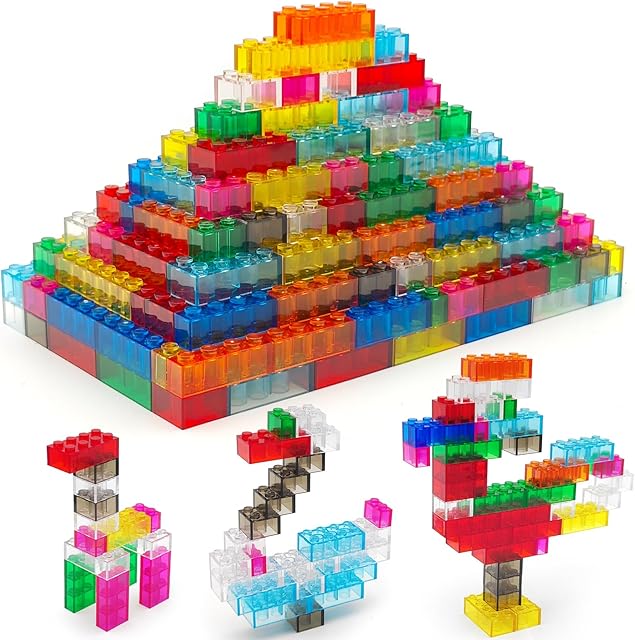 The 400 Pieces Translucent Building Bricks -9 Colors Crystal-Clear Classic Block Toy Fully Compatible with Major Brands Educational Construction Toy for Boys Girls 6 Years Old and Up