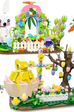 The QOQ Bunny and Chick Building Blocks Set, Rabbits Building Toy Set for Adults Kids Easter Basket Stuffers Easter Toys for Kids Boys Girls Age 8+ Christmas Birthday Children's Day Gifts (877 PCS)