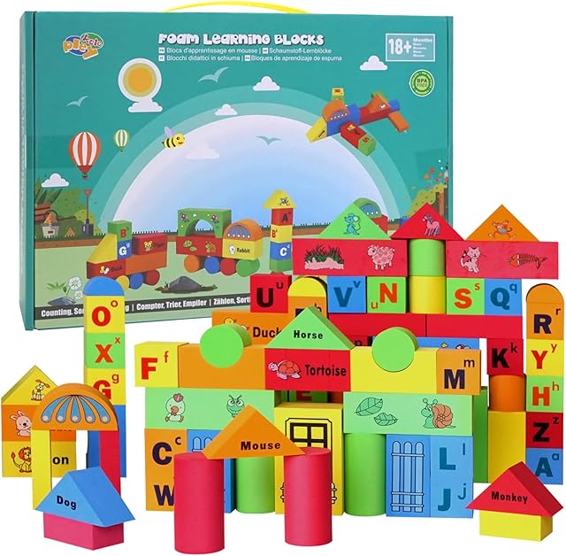 The ABC Foam Learning Blocks for 2 3 4 Years Old Toddler, Alphabet Letters Soft Stacking Blocks Set, Sensory & Montessori Toys for Preschoolers 2-4