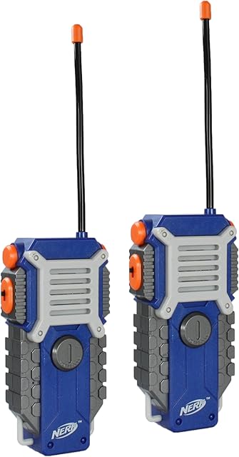 The Nerf Walkie Talkie for Kids Fun at The Touch of A Button, Set of 2, 1000' Range by Sakar, Rugged Pair Battery Powered Gray Blue & Orange