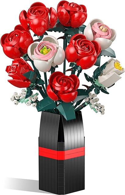 The Roses Building Set with Vase, Flower Bouquet Building Kit for Home Office Decor - Flower Botanical Collection Toys Gift for Kids Girls and Adults Women on Valentine’s Day, Mother's Day - 841PCS