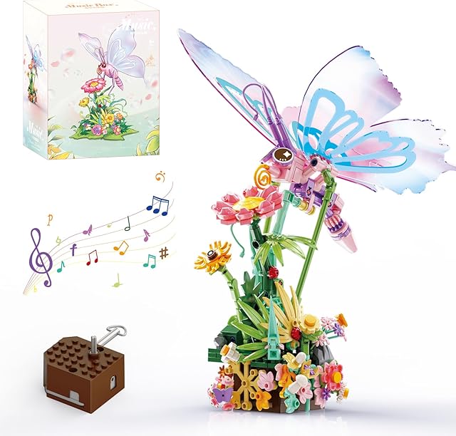 The KAZI Butterfly Building Toy Set - Music Box for Girls & Kids Ages 8 Plus,DIY Insect and Flowers Crafts Kit for Home Decor,Living Room or Bedroom,Gifts for Insect Lovers,Halloween Birthday Gift