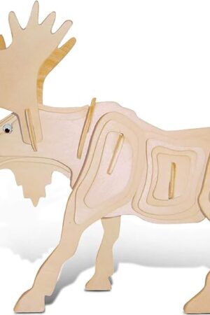 The Puzzled 3D Puzzle Moose Wood Craft Construction Model Kit, Fun, Unique, Educational DIY Wooden Animal Toy Assemble Model Unfinished Crafting Hobby Puzzle, Build & Paint for Decoration 31 Pieces Pack