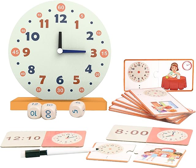 The Wooden Toys for Learning Clock Game Set - 29 Piece,Learning Clocks for Kids, Clocks and Time Teaching Aids for Pen Included, Homeschool Supplies-Telling Time Teaching Clock for Kids Ages 3+