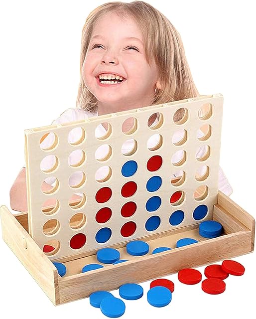 The 4 in a Row Wooden Board Game Foldable Line Up 4 Classic Family Toy Educational Toy for Kids and Family