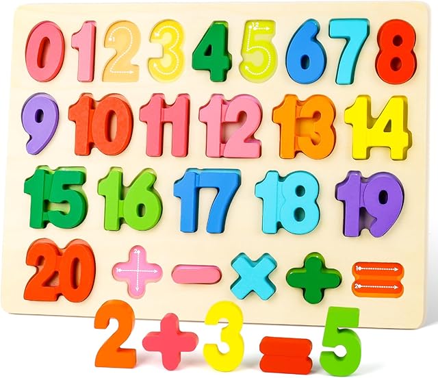 The LovesTown Wooden Puzzles for Kids, Montessori Number and Shape Puzzles, Preschool Educational Toddler Puzzle Toys for Boys Girls