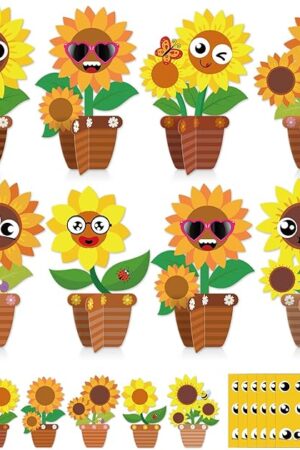 The Qyeahkj 36 Set Fall Summer Sunflower Crafts Kit Make Your Own Sunflower Stickers Bulk DIY Paper Arts and Crafts Cartoon Face Spring Floral Gifts Decoration Home Classroom School Activity Game Supplies