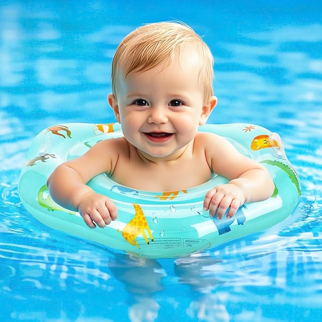 The Zooawa Baby Swimming Floats with Adjustable Seat,PVC Double-Layer Inflatable Baby Infant Pool Floats for Toddlers of 8-30 Months, Infant Swim Float for Toddlers Under 35lbs,9.65in