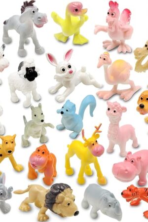 The PINOWU Cartoon Animals 24pcs, Mini Wild Animals Toys Kit, Jungle Animal Figures Set - Tiger Lion Hippo Sheep Deer Duck for Children Party Favors Classrooms Rewards Birthday Gift Educational Toy