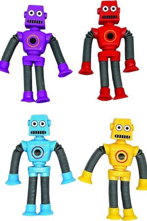 The Raymond Geddes B-Bot Break-A-Zoid Robot Toys for Kids (12 Pack) – Bendable, Stretchable, Suction Cup Robots in 4 Colors – Sensory Fidget Fun