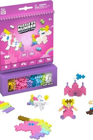 The Plus Plus Puzzle By Number Activity Pad, Kids Travel Activities, Interlocking Mini Building Blocks, 3D Puzzle Stem Toy for Kids - Fairytale