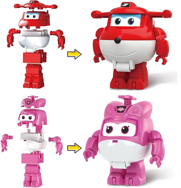 The Super Wings Building Blocks, Jett & Dizzy 2-in-1 Airplane and Rescue Bots Building Toys, Transformable Building Blocks for Toddlers Kids Ages 3 4 5 6 7
