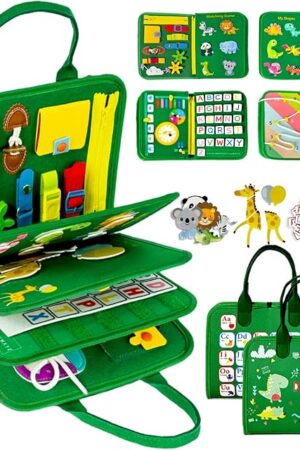 The Qizfun Busy Board Book Montessori Toys for 1 2 3 4 Year Old, Boy Girl Birthday Gifts, Educational Sensory Learning Toys for Toddlers 1-3, Car Airplane Travel Activities Toys for Kids Ages 2-4 Year Old