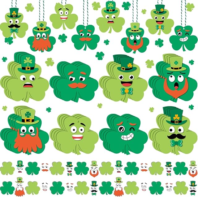 The 48 Sets St. Patrick's Day Craft Kits DIY Shamrocks Craft Make Your Own Shamrock Shaped Art for Home St. Patrick's Day School Activities