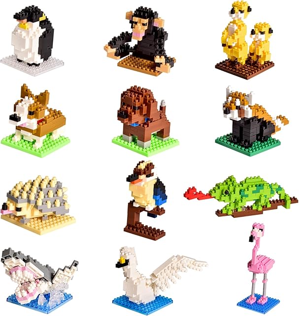 The FUN LITTLE TOYS Party Favor for Kids Building Set, Mini Animals Building Blocks Sets Goodie Bags Stuffers for Kid, Small Toy Prizes, 12Pack Kit Birthday Party Favor Gifts Toys for Ages 8-13
