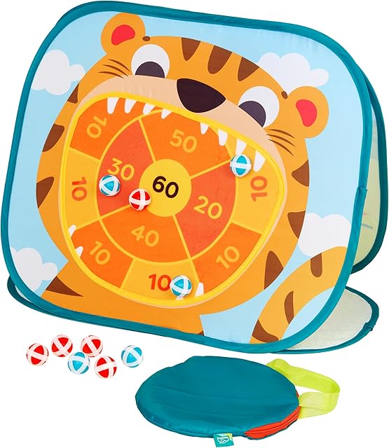 The B. toys – Toss 'n' Score – Sports & Outdoor Summer Game Set – 3 Outdoor Games for Kids – Triple – Sided Dartboard & 10 Balls – Portable Carry Bag – 3+ Years