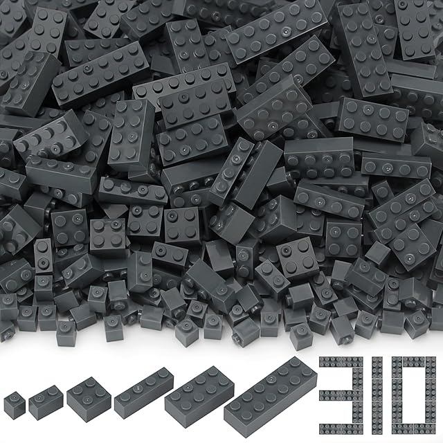 The Feleph 6 Sized Classic Bricks Mixed 310 Parts Pieces Dark Gray Bulk Set Creative Building Play Blocks Toy for Kids Compatible with Brand 2x4 2x6 1x1