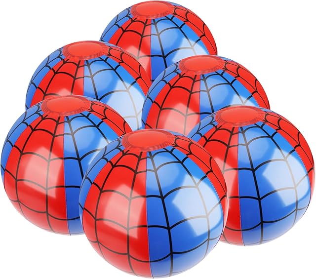 The SAVITA 6pcs Spider Web Beach Balls, PVC Material Bulk Inflatable Blue and Red Beach Water Balls for Kids Party Outdoor Activity Summer Pool Game Toys Supplies