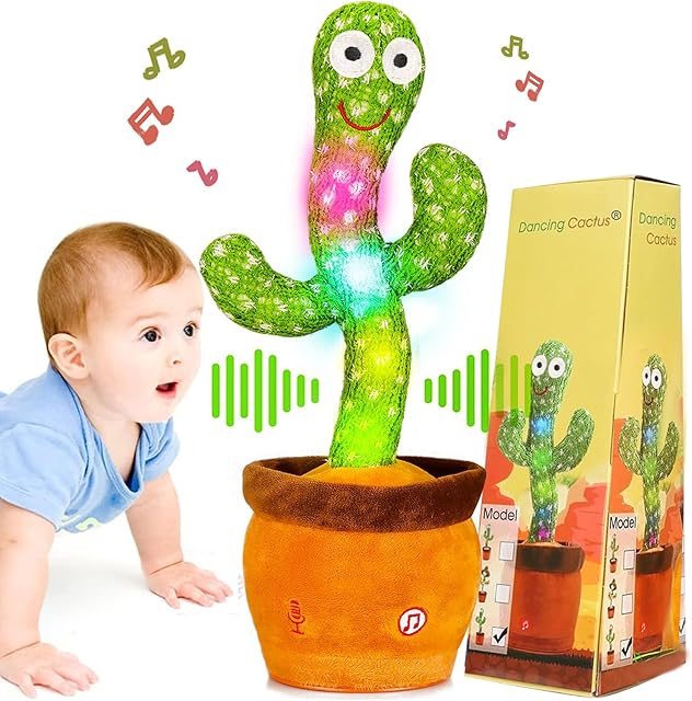 The Dancing Talking Cactus Toy, Baby Singing Recording Mimicking Cactus Toy, Repeats What You Say, Musical Interactive Infant Toddler Toys for 1 Year Old Boys Girls Gifts