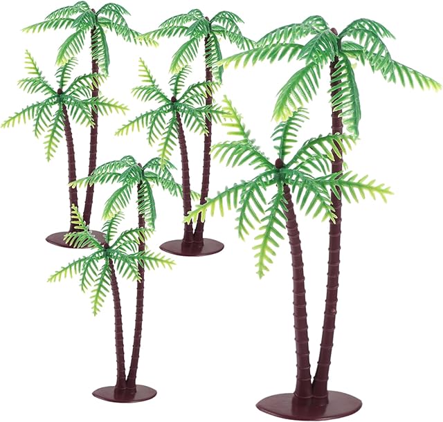 The 4pcs Miniature Palm Tree Figurines for Garden Decor Realistic Plastic Plant Accessories for Tabletop and Micro Landscape for Home and Dollhouse Decoration
