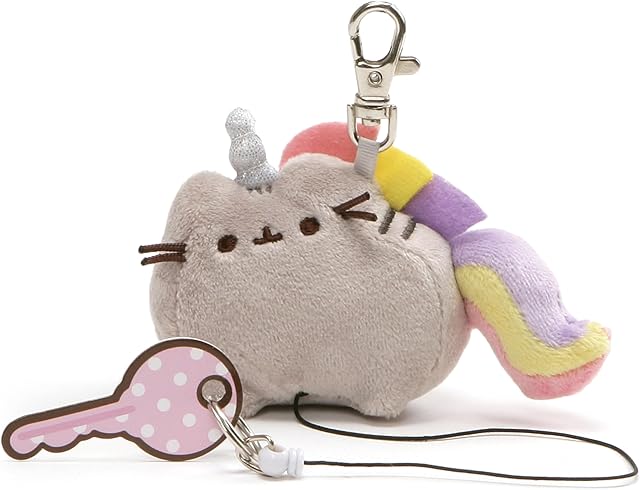 The GUND Pusheen The Cat Pusheenicorn Retractable Key Holder, Unicorn Plush Keychain for Ages 8 and Up, 3?